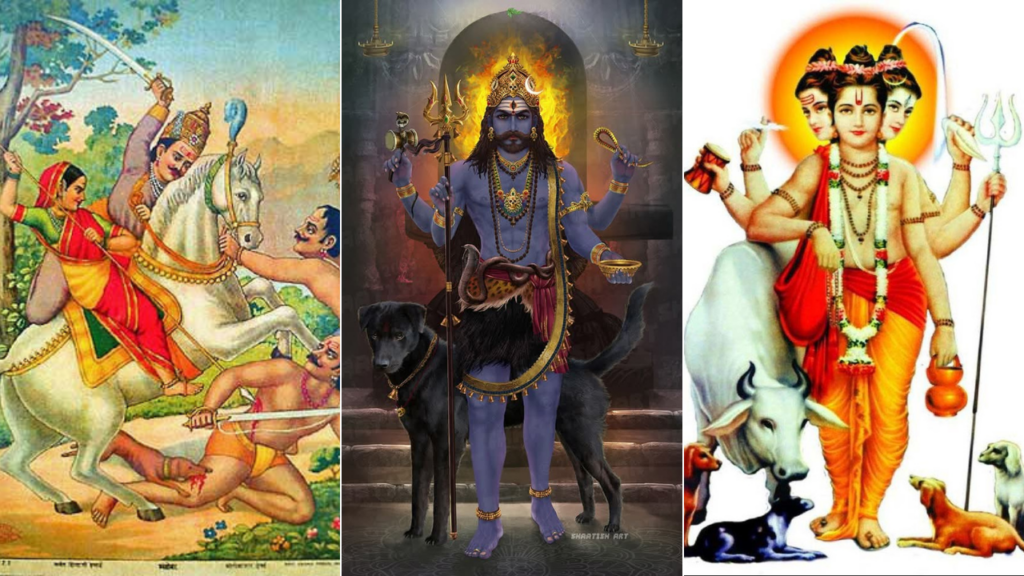 The significance of dogs in Hinduism, portraying Hindu Gods with Dogs as mounts or companions.