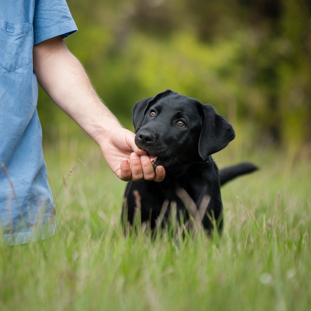 puppy biting hand
