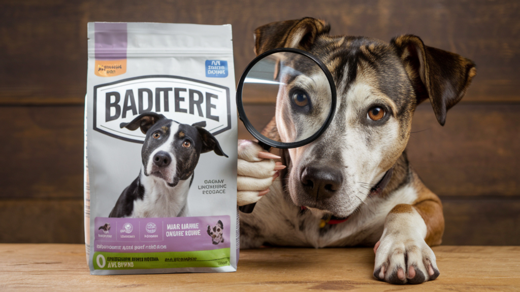 dog reading dog food label carefully
